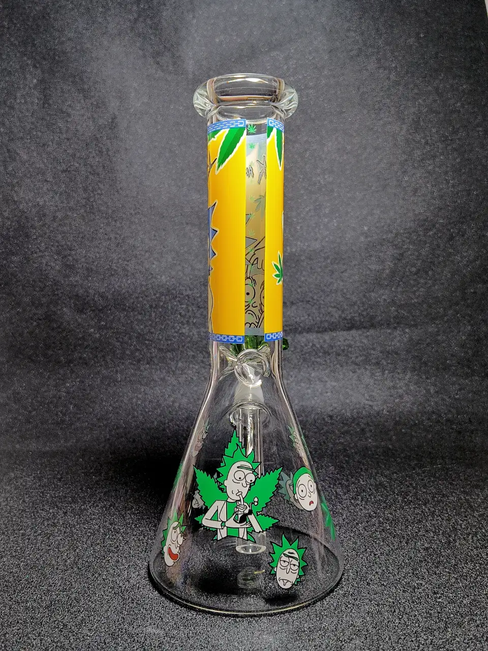 Rick and Morty Herb Garden Green Leaf Beaker Glass Bong