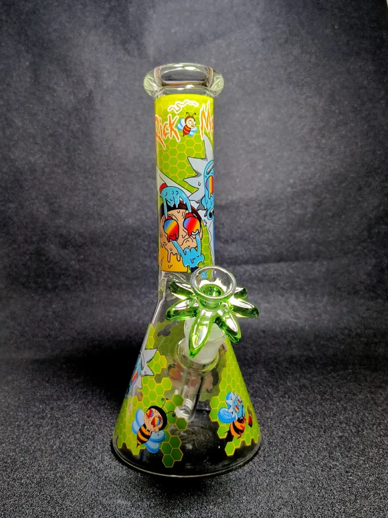 Rick and Morty Honeycomb Meltdown Rainbow Bee Beaker Glass Bong