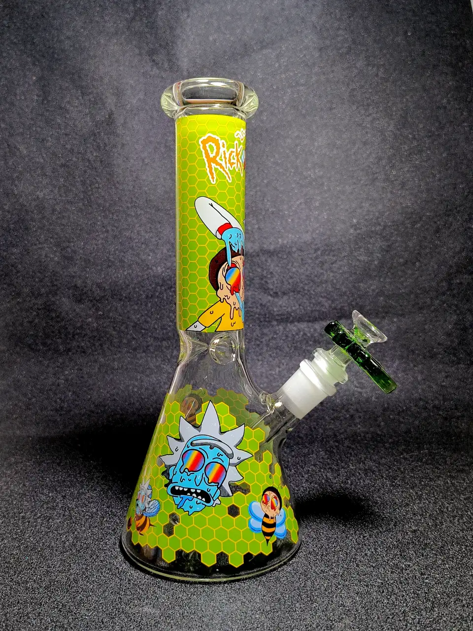 Rick and Morty Honeycomb Meltdown Rainbow Bee Beaker Glass Bong