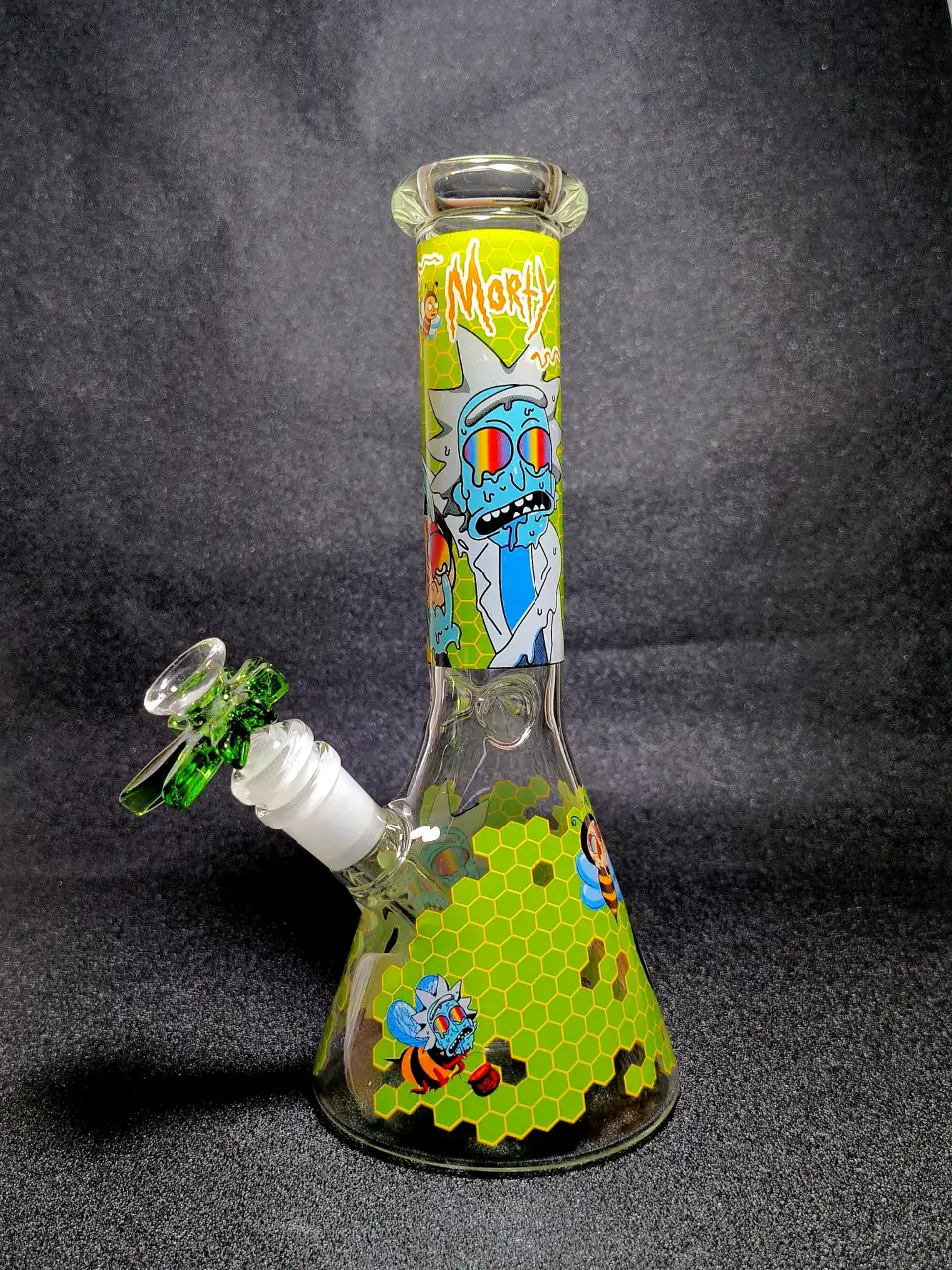 Rick and Morty Honeycomb Meltdown Rainbow Bee Beaker Glass Bong