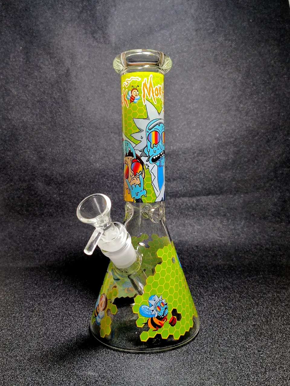 Rick and Morty Honeycomb Meltdown Rainbow Bee Beaker Glass Bong