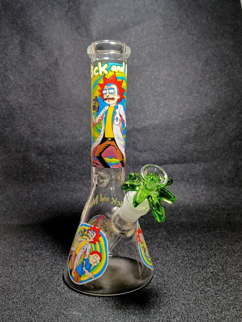 Rick and Morty Quantum Portal Vortex Green Blue Beaker Glass Bong