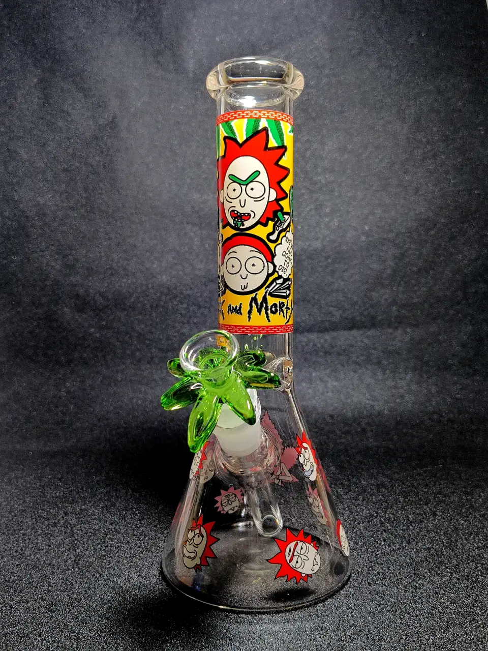 Rick and Morty Red Weed Leaf Flame Beaker Glass Bong