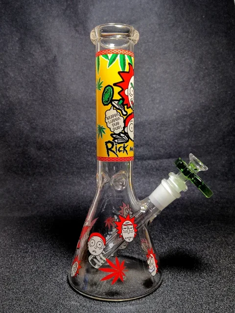 Rick and Morty Red Weed Leaf Flame Beaker Glass Bong Rick and Morty Red Weed Leaf Flame Beaker Glass Bong