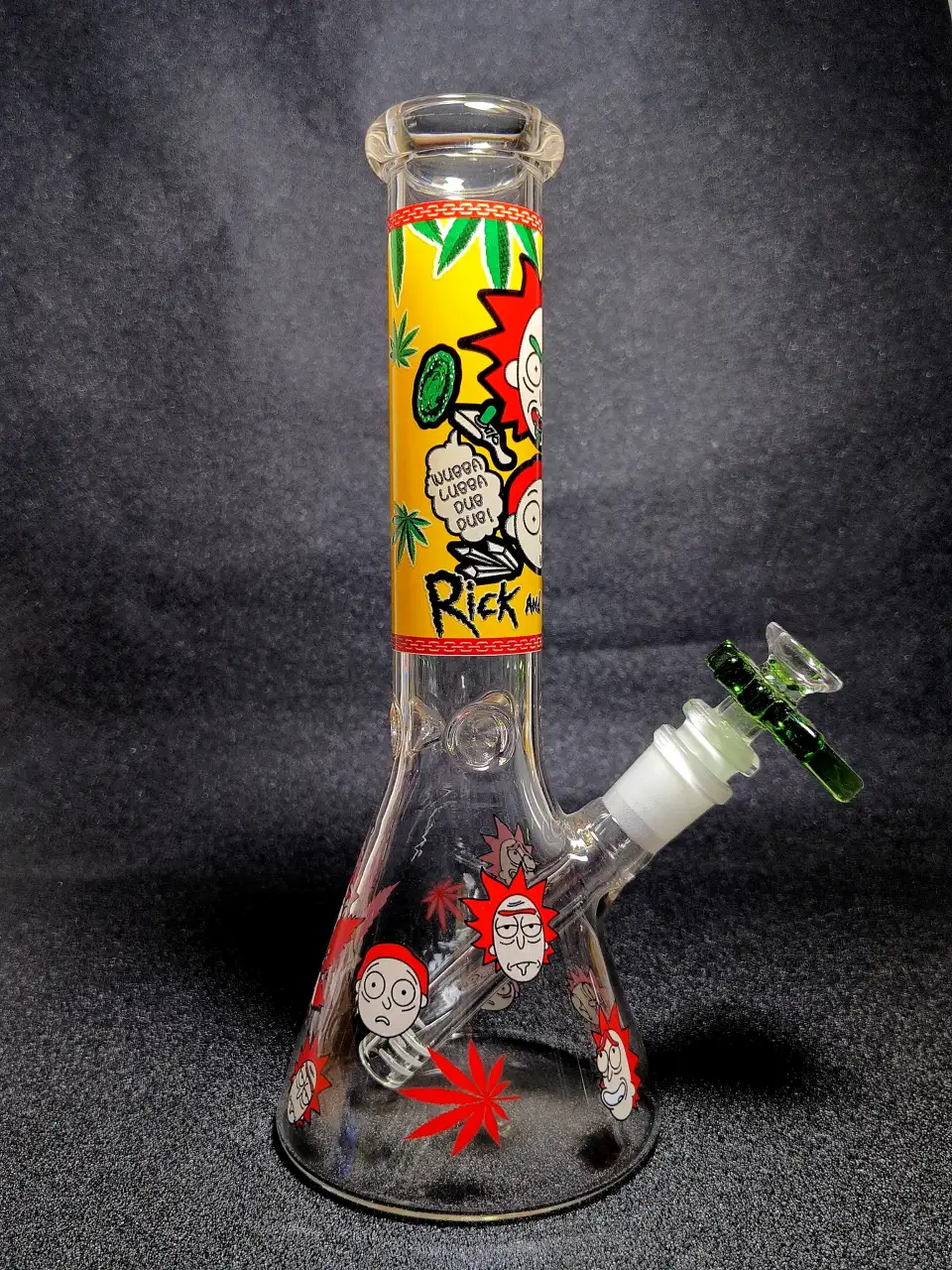 Rick and Morty Red Weed Leaf Flame Beaker Glass Bong
