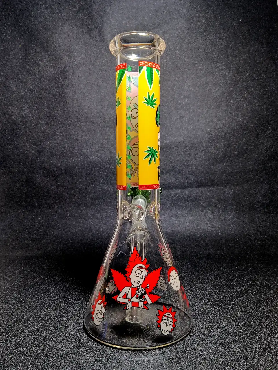 Rick and Morty Red Weed Leaf Flame Beaker Glass Bong
