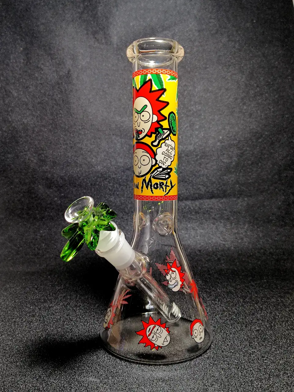 Rick and Morty Red Weed Leaf Flame Beaker Glass Bong