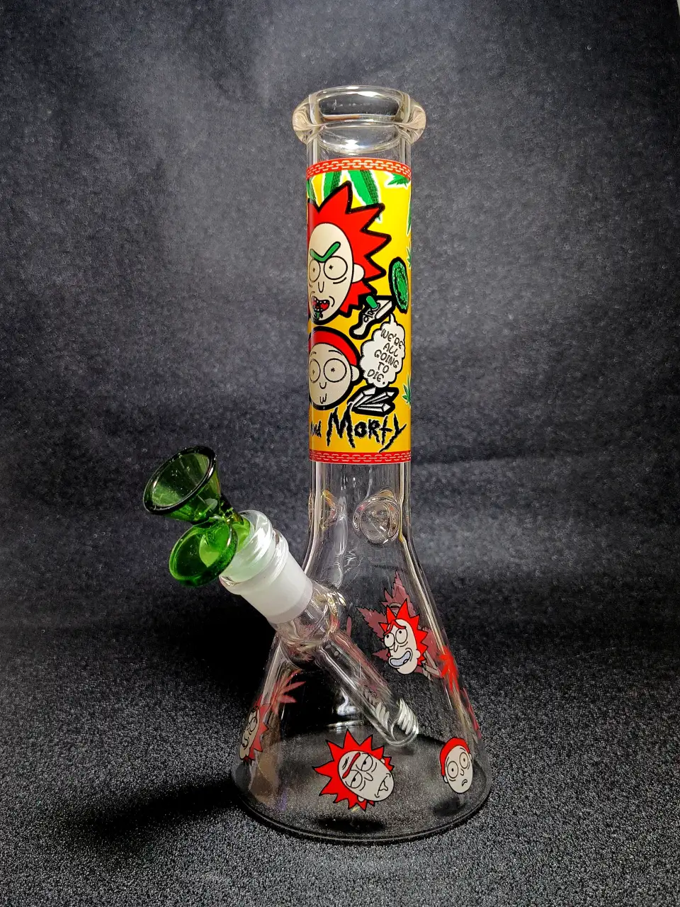 Rick and Morty Red Weed Leaf Flame Beaker Glass Bong