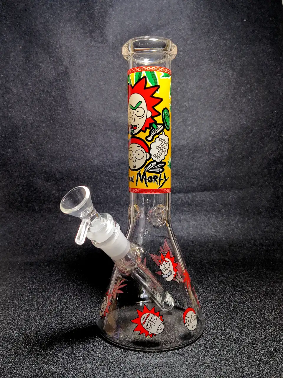 Rick and Morty Red Weed Leaf Flame Beaker Glass Bong