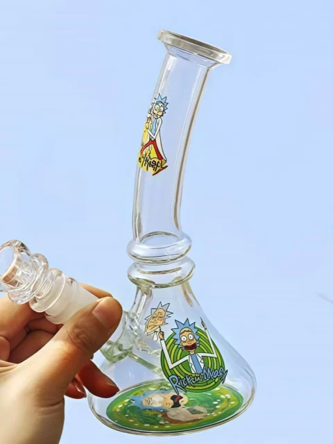 8" Rick & Morty Bent Neck Beaker Glass Bong