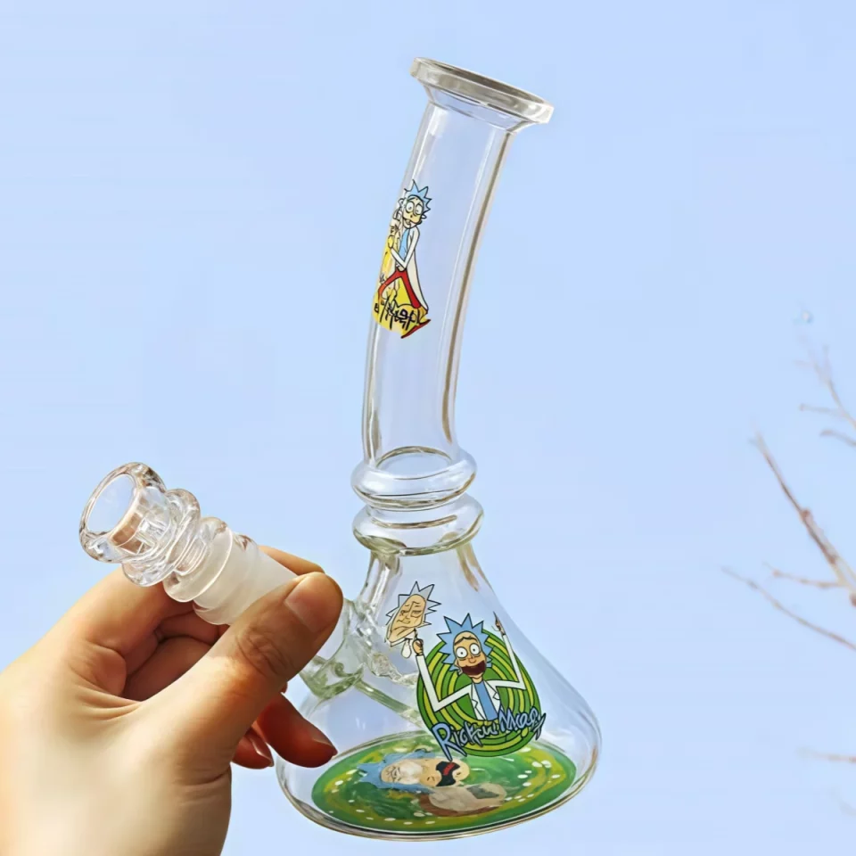 8" Rick & Morty Bent Neck Beaker Glass Bong