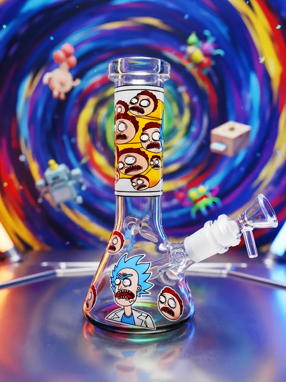 Rick and Morty Glow Portal Beaker Glass Bong - Image 7