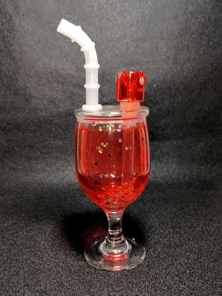 Ruby Red Flowing Glycerin Crystal Wine Glass Bong | Freezable Double-Wall Design