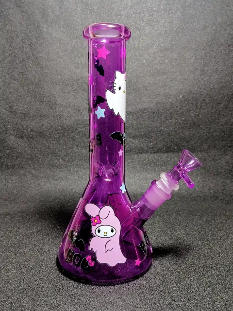Sanrio All-Stars Halloween Ghost Hello Kitty Kuromi Cinnamoroll Purple Beaker Glass Bong Sanrio All-Stars Halloween Ghost Hello Kitty Kuromi Cinnamoroll Purple Beaker Glass Bong