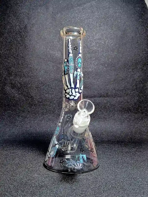 Skeleton Hand Turquoise Boho Goth 10" Beaker Glass Bong