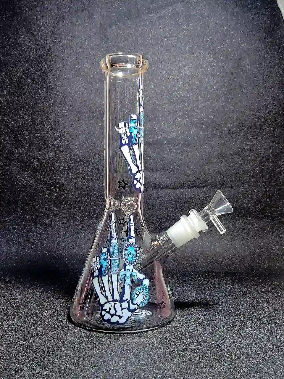 Skeleton Hand Turquoise Boho Goth 10" Beaker Glass Bong