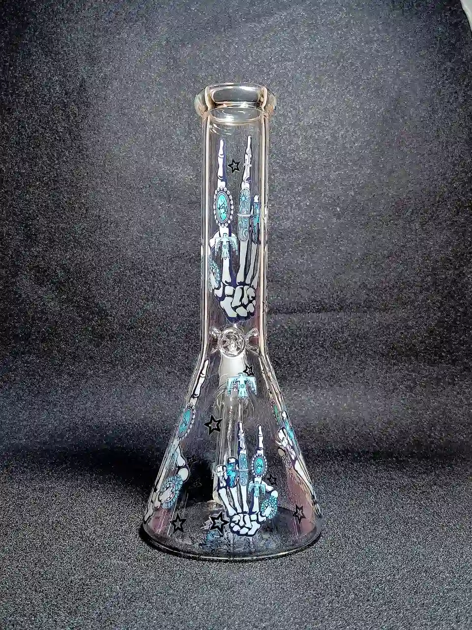 Skeleton Hand Turquoise Boho Goth 10" Beaker Glass Bong