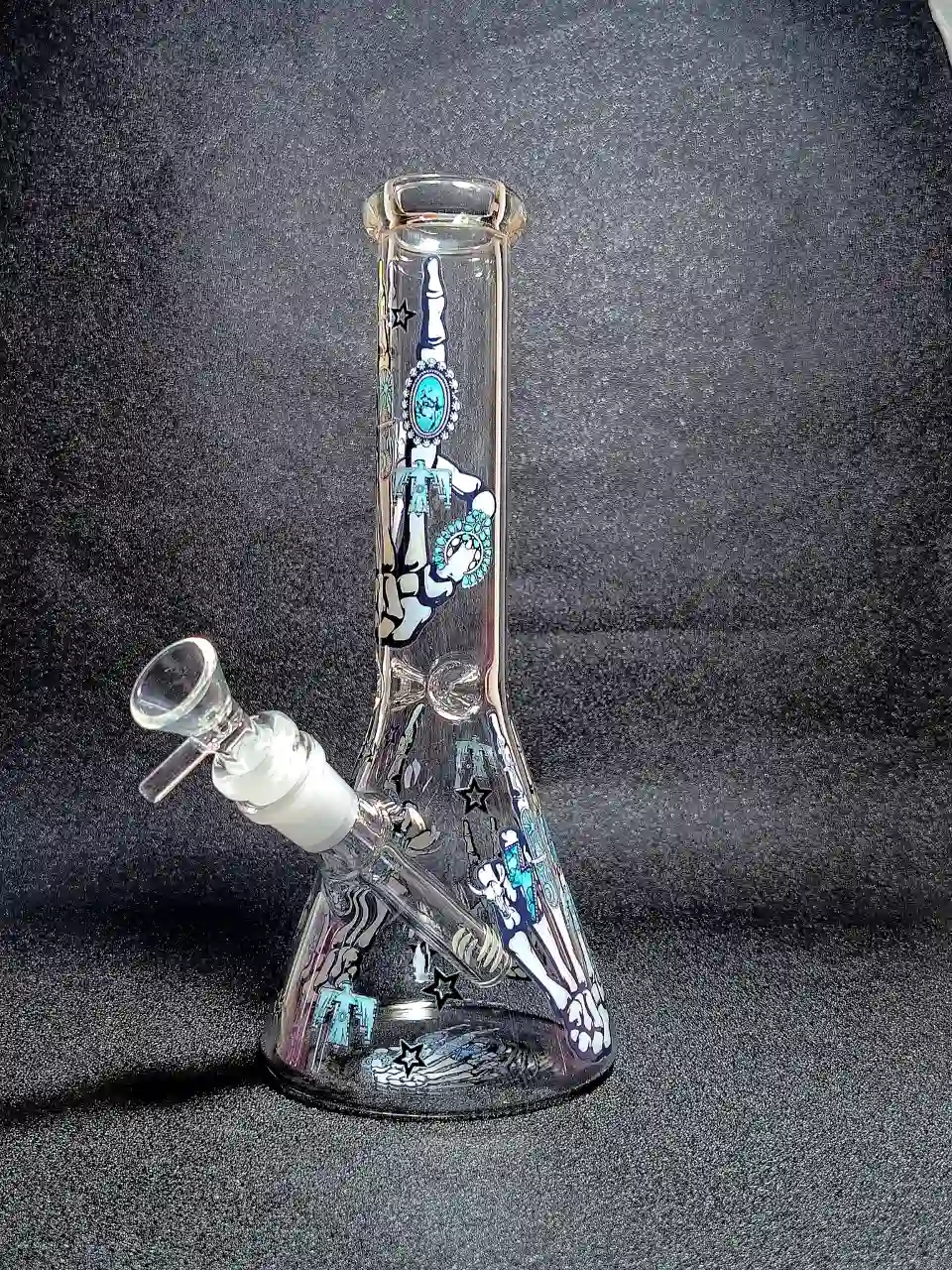 Skeleton Hand Turquoise Boho Goth 10" Beaker Glass Bong