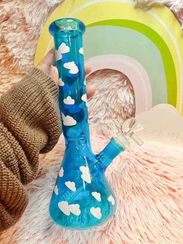 10" Sky-Blue Cloud Beaker Glass Bong