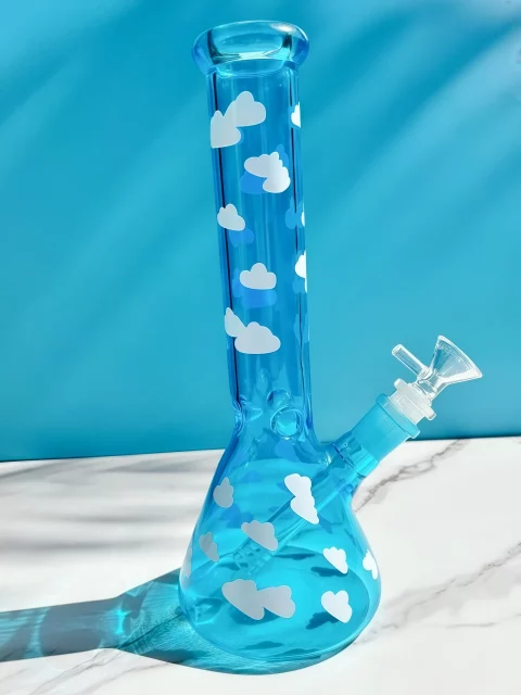 10" Sky-Blue Cloud Beaker Glass Bong