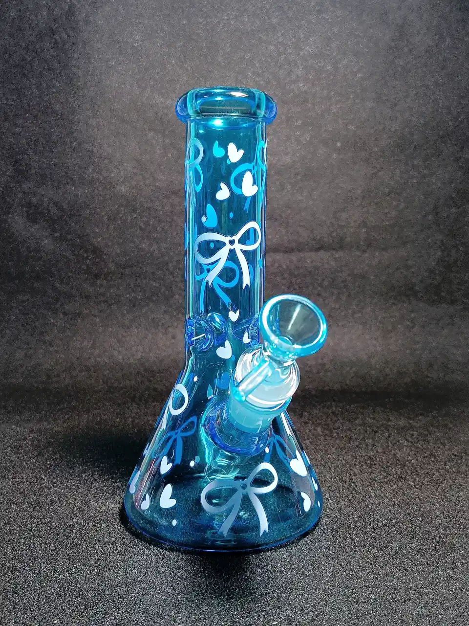 Sky Blue Ribbon Bows & Hearts Coquette Beaker Glass Bong