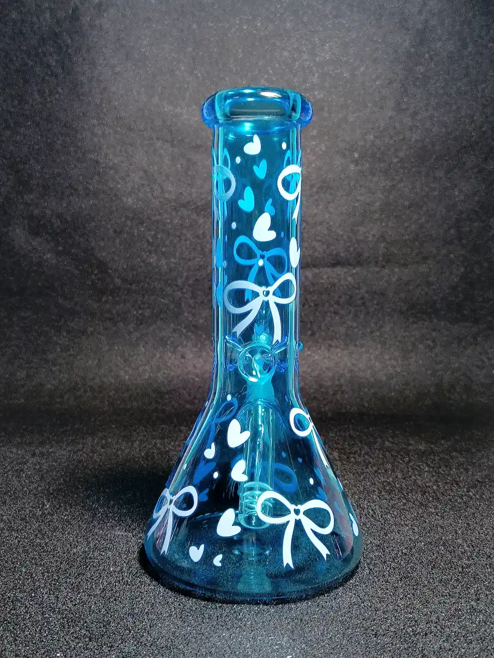 Sky Blue Ribbon Bows & Hearts Coquette Beaker Glass Bong