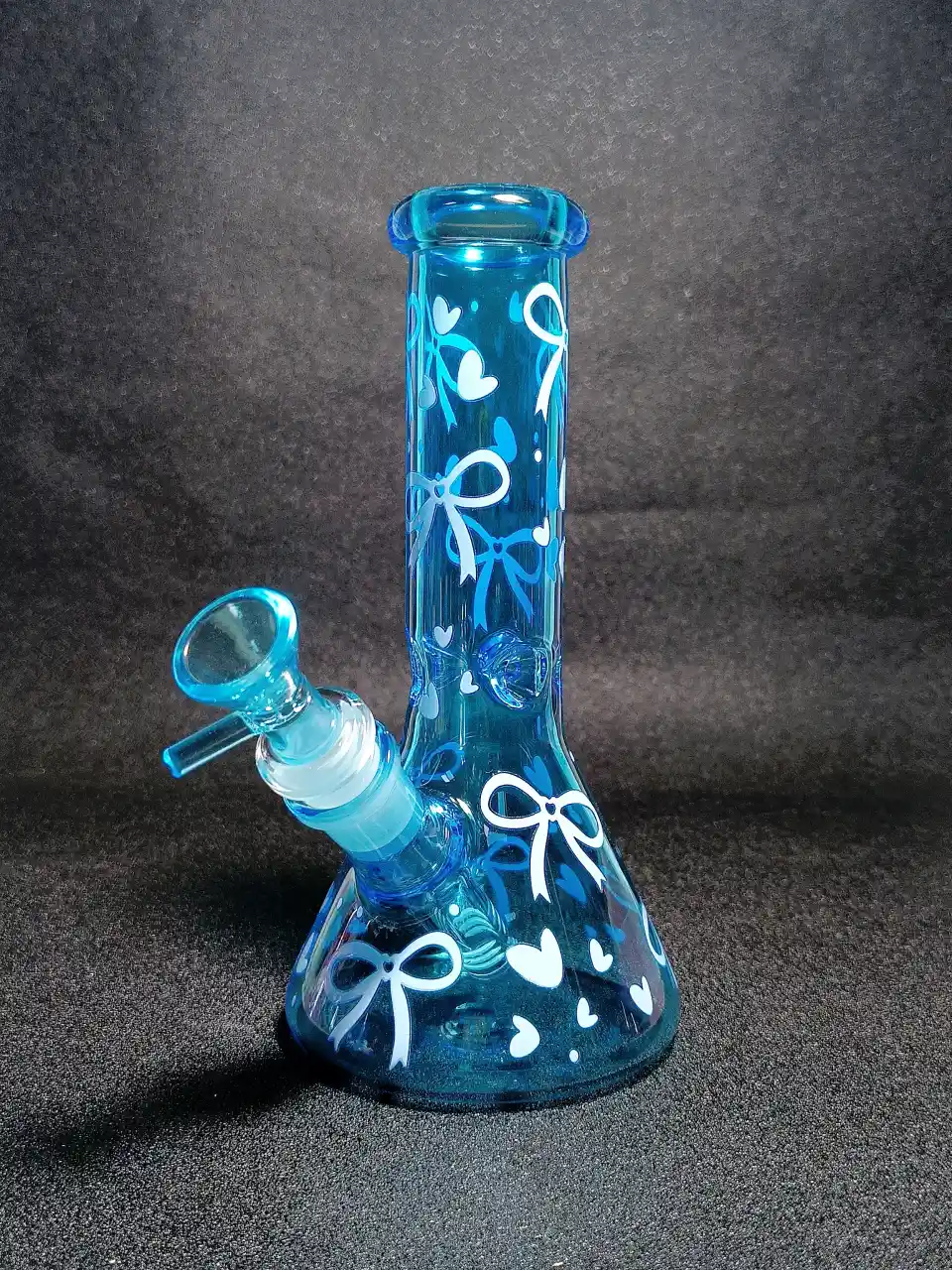 Sky Blue Ribbon Bows & Hearts Coquette Beaker Glass Bong