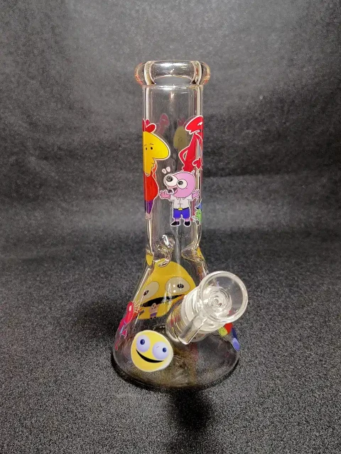8" Smiling Friends Adult Swim Big Eyes Abstract Characters Borosilicate Glass Beaker Bong