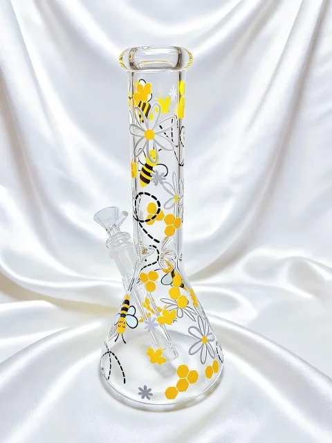 10″ Busy Bee Flower Sunny Beaker Glass Bong 10" Busy Bee Flower Sunny Beaker Glass Bong