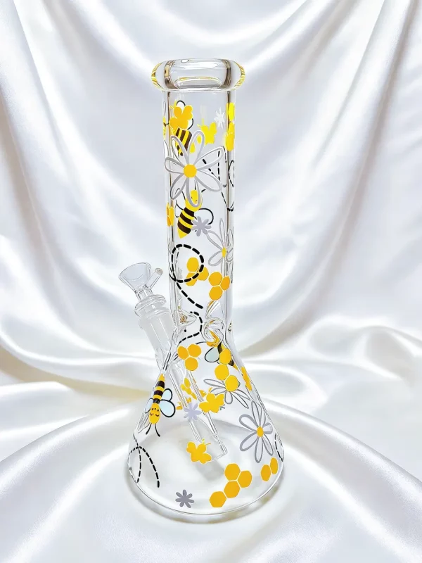 10″ Busy Bee Flower Sunny Beaker Glass Bong 10" Busy Bee Flower Sunny Beaker Glass Bong