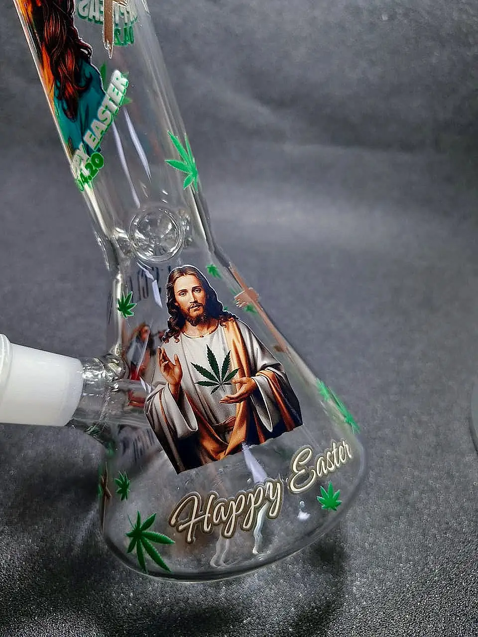 10" Smoking Jesus Graffiti Green Leaf Beaker Glass Bong