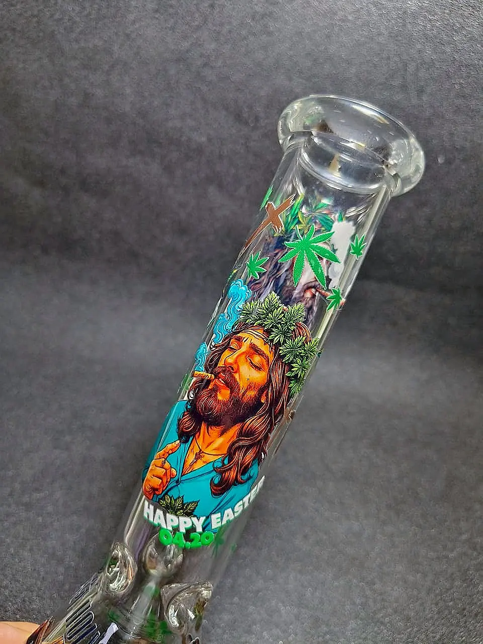 10" Smoking Jesus Graffiti Green Leaf Beaker Glass Bong