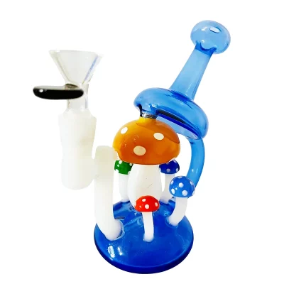 7" Blue Cute Mini Mushroom Glass Bong/Dab Rig