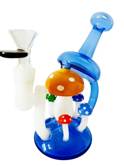 7" Blue Cute Mini Mushroom Glass Bong/Dab Rig