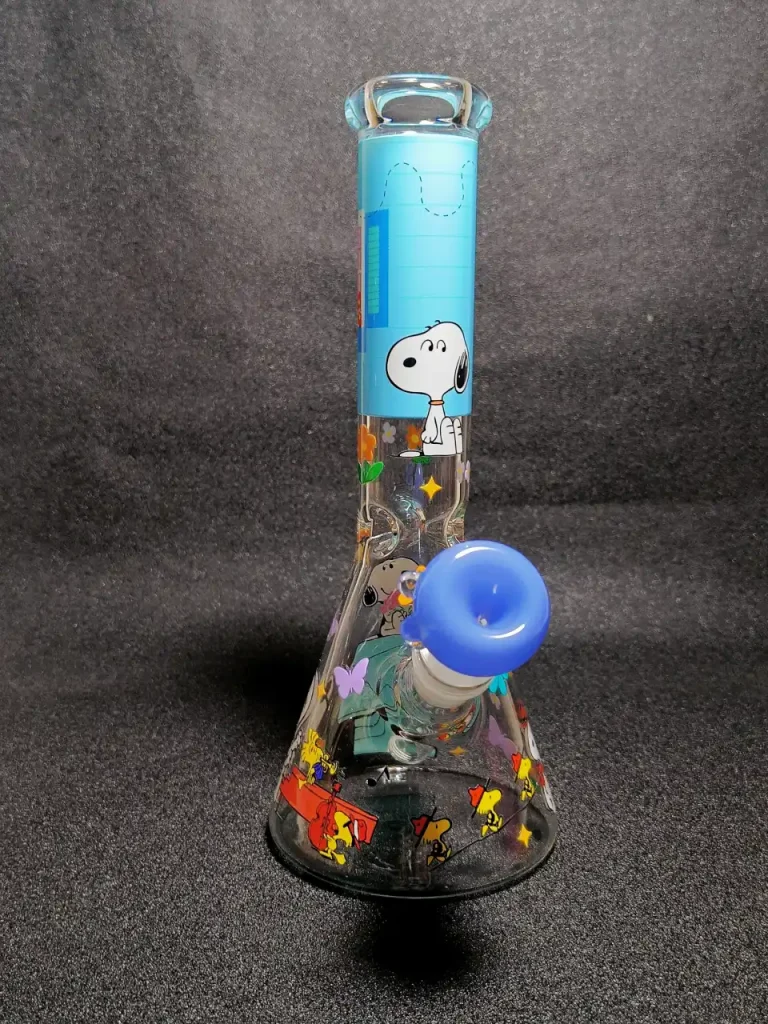 10" Snoopy & Woodstock Peanuts Blue Notebook Beaker Glass Bong