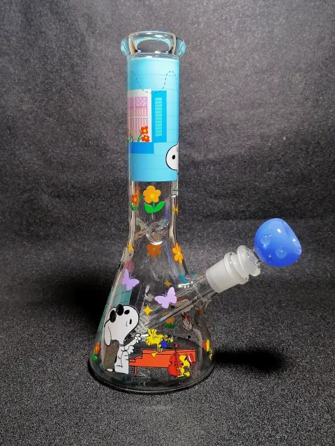 10″ Snoopy & Woodstock Peanuts Blue Notebook Beaker Glass Bong 10" Snoopy & Woodstock Peanuts Blue Notebook Beaker Glass Bong