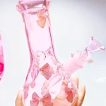 8" Soft Pink Bow and Pearl Beaker Glass Bong