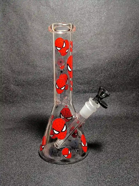 Spider-Man Classic Mask Red Black Web Borosilicate Glass Beaker Bong Spider-Man Classic Mask Red Black Web Borosilicate Glass Beaker Bong