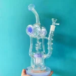 14" Spiral Coil Triple Tube Scientific Glass Recycler Bong