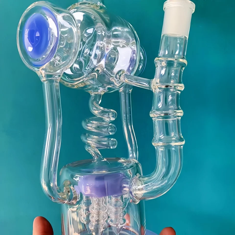 14" Spiral Coil Triple Tube Scientific Glass Recycler Bong
