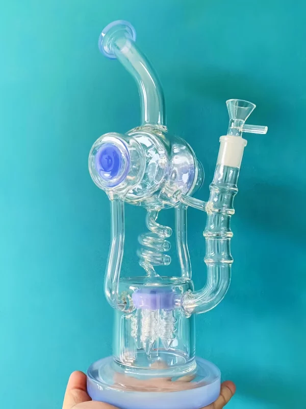 14" Spiral Coil Triple Tube Scientific Glass Recycler Bong