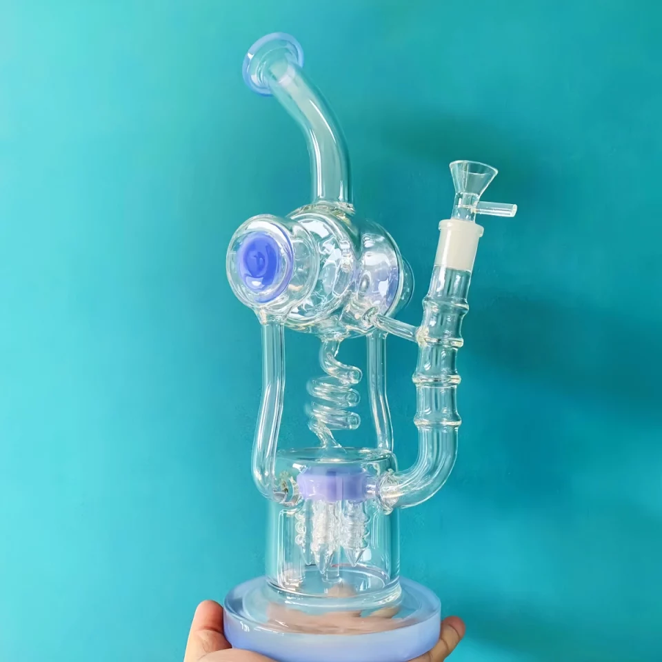 14" Spiral Coil Triple Tube Scientific Glass Recycler Bong