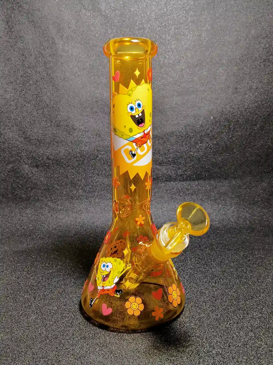 10" SpongeBob SquarePants Smiling Retro Daisy Amber Borosilicate Glass Beaker Bong