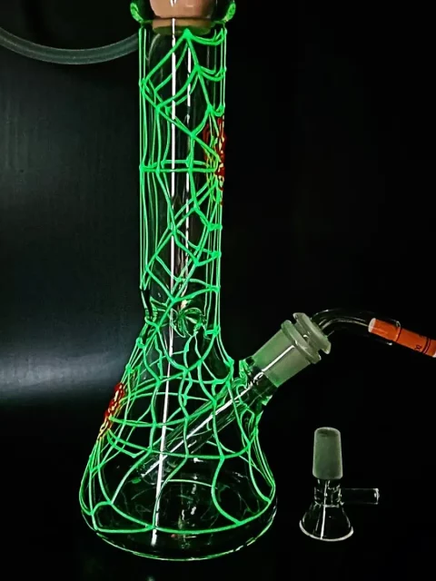 10" Spooktacular Glow-in-the-Dark Spiderweb Beaker Bong