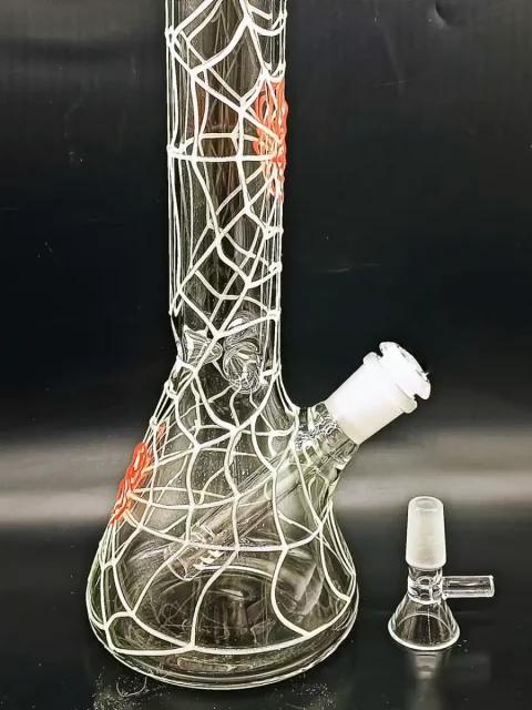 10" Spooktacular Glow-in-the-Dark Spiderweb Beaker Bong