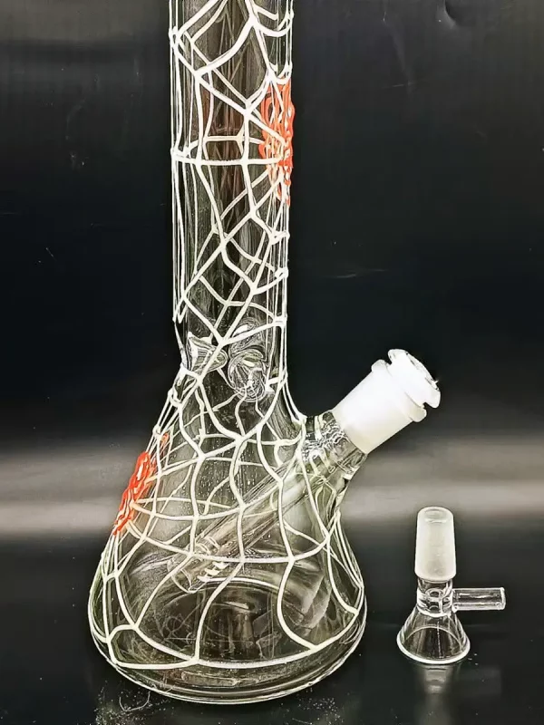 10" Spooktacular Glow-in-the-Dark Spiderweb Beaker Bong