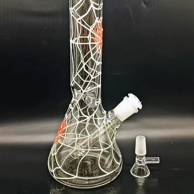 10" Spooktacular Glow-in-the-Dark Spiderweb Beaker Bong
