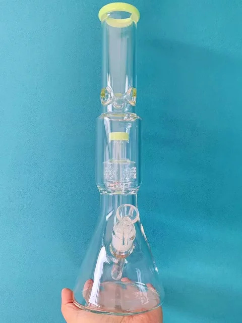 16" Spring Green Multi-Chamber Beaker Bong with Floral Perc