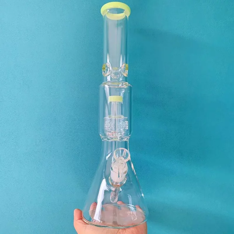 16" Spring Green Multi-Chamber Beaker Bong with Floral Perc