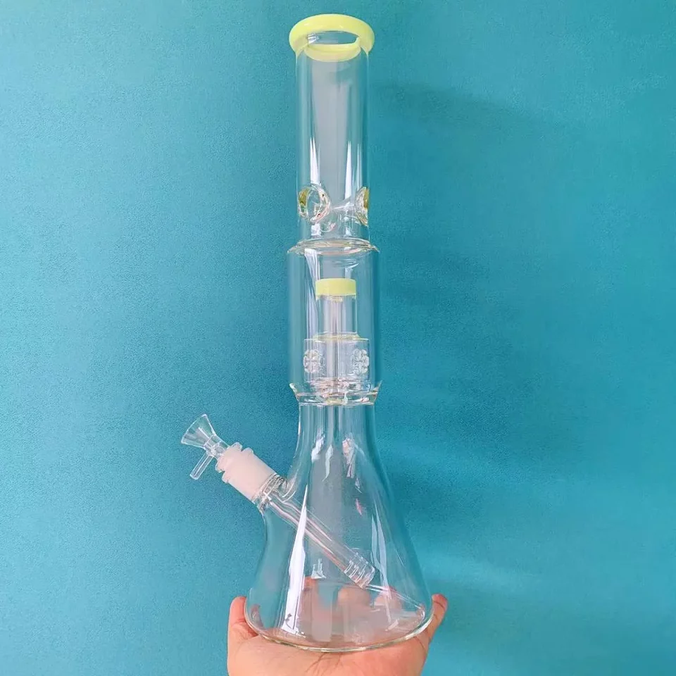 16" Spring Green Multi-Chamber Beaker Bong with Floral Perc